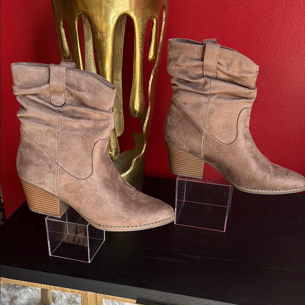 a.n.a Tan Heeled Boots with Slouchy Design